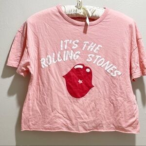 ROLLING STONES Women’s Peach Short Sleeve Cropped Graphic Print Tee